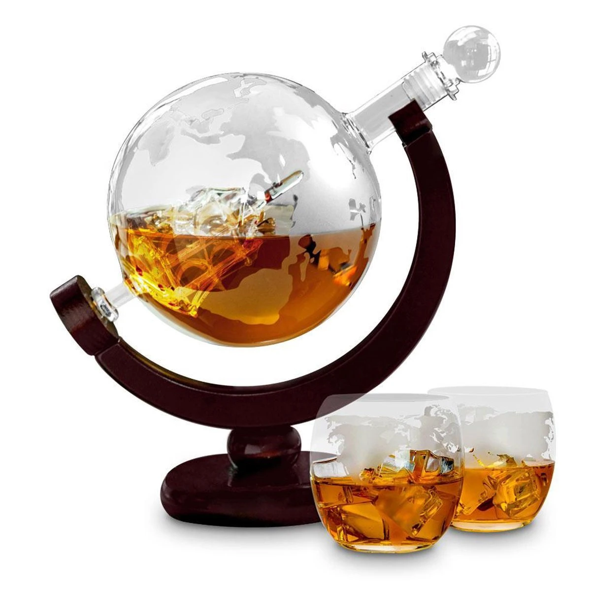 MikaMax Globe Whiskey Decanter – Standaard Versie – Whiskey Set – Complete Set – Whiskey Karaf – Incl. 2 Whiskey Glazen En Whiskey Stones – 900 ML 10 MikaMax Globe Whiskey Decanter – Standaard Versie – Whiskey Set – Complete Set – Whiskey Karaf – Incl. 2 Whiskey Glazen En Whiskey Stones – 900 ML - Afbeelding 8