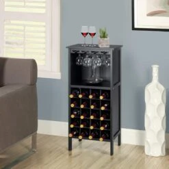 LUXGOODS Wijnkast Voor 20 Flessen, Wijnrek, Wijn Fles Organisator Opslag Plank Weergeven Houten Wijnrek Met Glas Hanger En Fles Houder (Zwart) -Skimask 1200x1200 2268