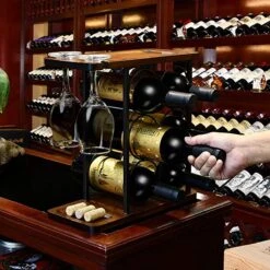 Nezr® Wijnrek - Luxe Design - Wijnrek Hout - Wijnrek Metaal - Wijnglashouder - Wijnfleshouder - Bruin -Skimask 1200x1200 2276