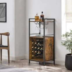 IN.HOMEXL - Burstal - Wijnrek Voor 16 Flessen - Industrieel - Wijnrek Metaal - Bruin / Zwart - Flessenrek - 52 X 40 X 112 Cm -Skimask 1200x1200 2316