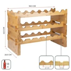 KitchenBrothers Bamboe Wijnrek Voor 18 Flessen - 3 Delig Stapelbaar Bamboo Flessenrek - 58,5 X 28,5 X 40,5cm - Blank Hout -Skimask 1200x1200 2326