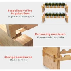 KitchenBrothers Bamboe Wijnrek Voor 18 Flessen - 3 Delig Stapelbaar Bamboo Flessenrek - 58,5 X 28,5 X 40,5cm - Blank Hout -Skimask 1200x1200 2327