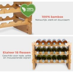 KitchenBrothers Bamboe Wijnrek Voor 18 Flessen - 3 Delig Stapelbaar Bamboo Flessenrek - 58,5 X 28,5 X 40,5cm - Blank Hout -Skimask 1200x1200 2329
