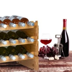 KitchenBrothers Bamboe Wijnrek Voor 18 Flessen - 3 Delig Stapelbaar Bamboo Flessenrek - 58,5 X 28,5 X 40,5cm - Blank Hout -Skimask 1200x1200 2330