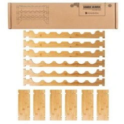 KitchenBrothers Bamboe Wijnrek Voor 18 Flessen - 3 Delig Stapelbaar Bamboo Flessenrek - 58,5 X 28,5 X 40,5cm - Blank Hout -Skimask 1200x1200 2331