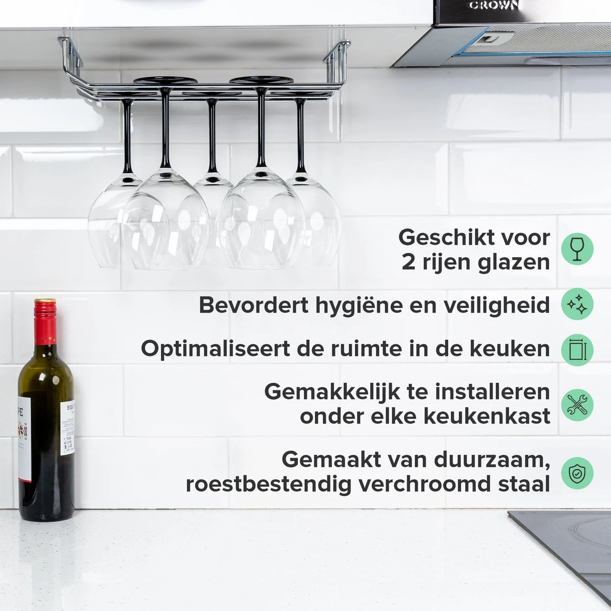 Copa Wijnglazenhouder 2 Rails - 34,4 Cm Breed - Metaal Chroom - Wijnglazenrek 6 Copa Wijnglazenhouder 2 Rails - 34,4 Cm Breed - Metaal Chroom - Wijnglazenrek - Afbeelding 4