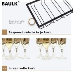 BAULK® - Wijnglazenhouder - Wijnglazenrek - Wijnglazen Rek - Glazenrek - Hangend - Tot 12 Glazen - 2 Gratis Wijnstoppen - 4 Rijen - Zwart -Skimask 1200x1200 2349