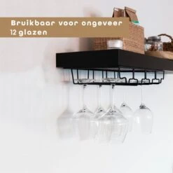 BAULK® - Wijnglazenhouder - Wijnglazenrek - Wijnglazen Rek - Glazenrek - Hangend - Tot 12 Glazen - 2 Gratis Wijnstoppen - 4 Rijen - Zwart -Skimask 1200x1200 2350