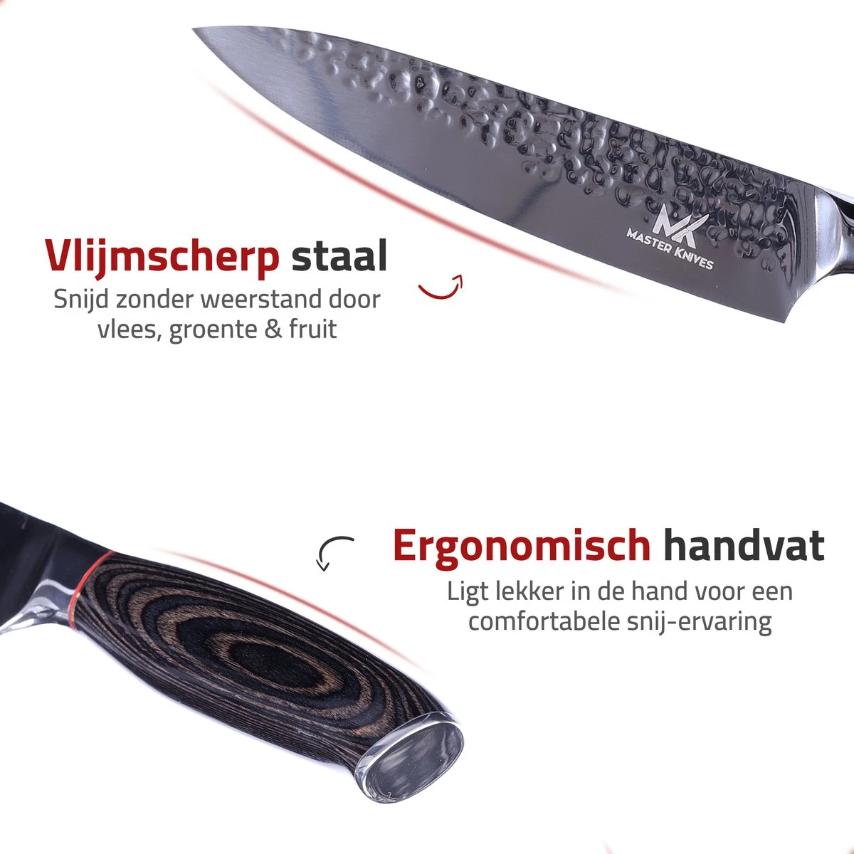 Master Knives Professioneel Japans Koksmes 20 CM - Keukenmes Van Hoogwaardig Damascus Patroon - Ergonomisch Houten Handvat 8 Master Knives Professioneel Japans Koksmes 20 CM - Keukenmes Van Hoogwaardig Damascus Patroon - Ergonomisch Houten Handvat - Afbeelding 6