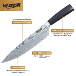 NAZROM® Professioneel Koksmes 20 CM, Inclusief Messenslijper, Mes- En Vingerbeschermer, Duurzaam En Vlijmscherp -Skimask 1200x1200 243