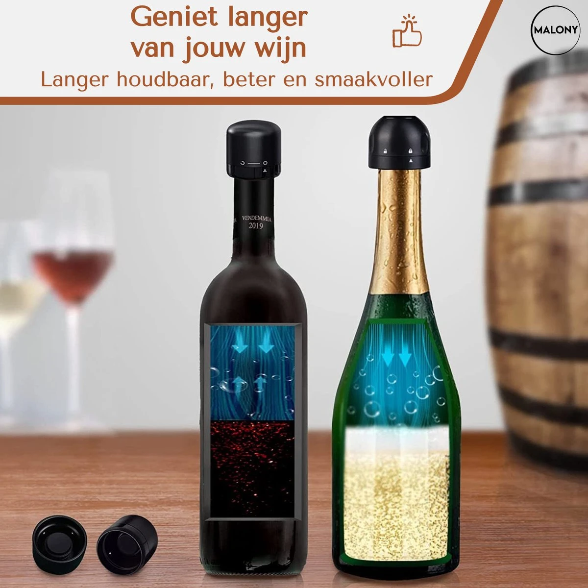 Vacuüm Wijnstopper & Champagne Stopper - Wijn Accessoires - Flessenstop - Herbruikbaar - Zwart 4 Vacuüm Wijnstopper & Champagne Stopper - Wijn Accessoires - Flessenstop - Herbruikbaar - Zwart - Afbeelding 2