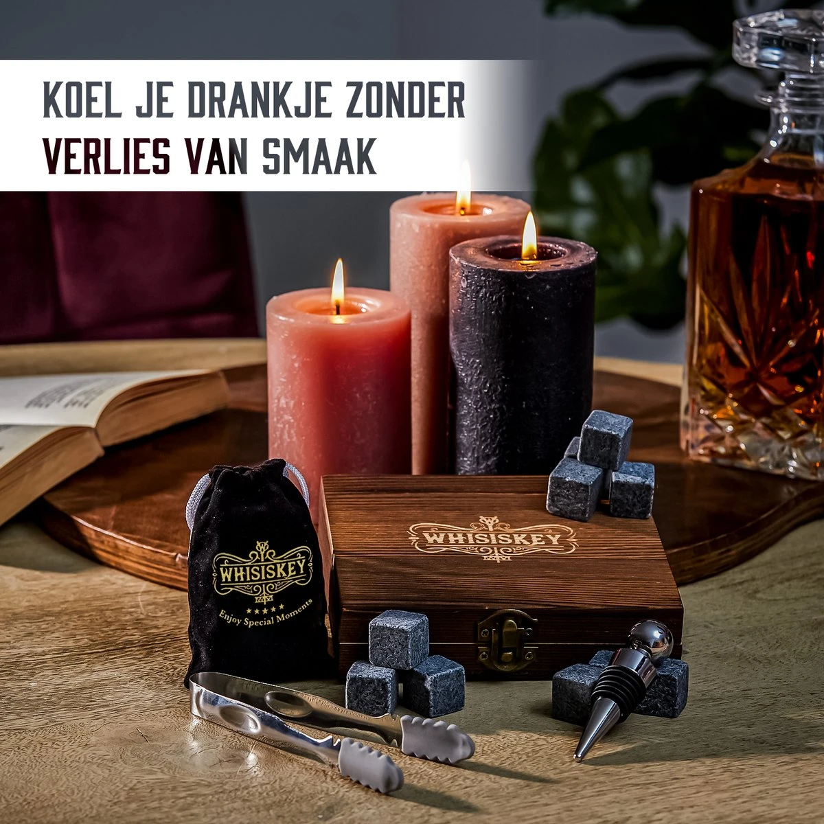 Whisiskey Luxe Whiskey Stones Set - 12 Stuks - Fluwelen Opbergzak - Flessenstopper - IJstang - Herbruikbare IJsblokjes - Natuursteen Whiskey Stenen Voor Glazen - Accessoires - IJklontjes Steen - Drank Koeler - Cadeau Voor Man 5 Whisiskey Luxe Whiskey Stones Set - 12 Stuks - Fluwelen Opbergzak - Flessenstopper - IJstang - Herbruikbare IJsblokjes - Natuursteen Whiskey Stenen Voor Glazen - Accessoires - IJklontjes Steen - Drank Koeler - Cadeau Voor Man - Afbeelding 3