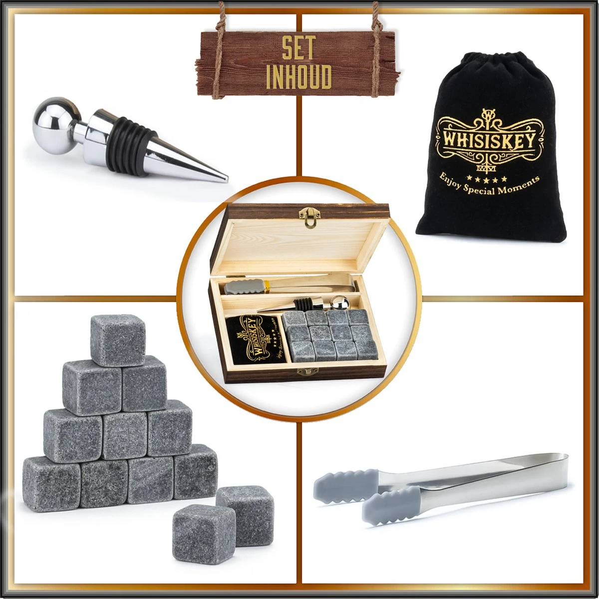 Whisiskey Luxe Whiskey Stones Set - 12 Stuks - Fluwelen Opbergzak - Flessenstopper - IJstang - Herbruikbare IJsblokjes - Natuursteen Whiskey Stenen Voor Glazen - Accessoires - IJklontjes Steen - Drank Koeler - Cadeau Voor Man 8 Whisiskey Luxe Whiskey Stones Set - 12 Stuks - Fluwelen Opbergzak - Flessenstopper - IJstang - Herbruikbare IJsblokjes - Natuursteen Whiskey Stenen Voor Glazen - Accessoires - IJklontjes Steen - Drank Koeler - Cadeau Voor Man - Afbeelding 6