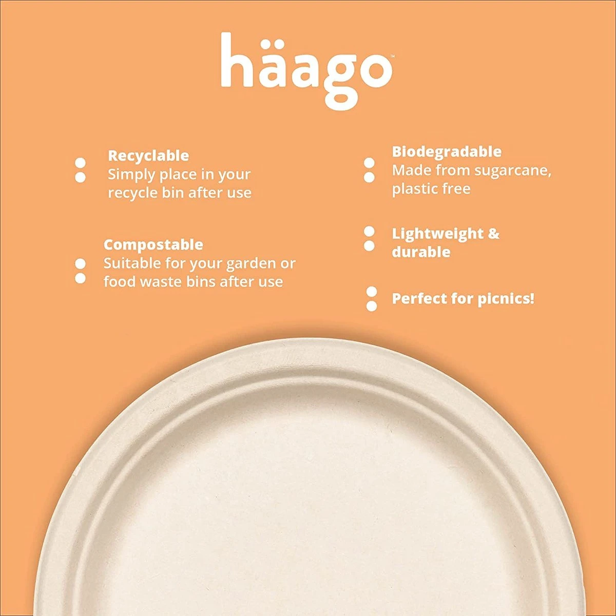 Haago 100 Biologisch Afbreekbare Ronde Borden Set Van Suikerriet, Large (26cm) En Small (18cm) - Milieuvriendelijk En Composteerbaar 8 Haago 100 Biologisch Afbreekbare Ronde Borden Set Van Suikerriet, Large (26cm) En Small (18cm) - Milieuvriendelijk En Composteerbaar - Afbeelding 6