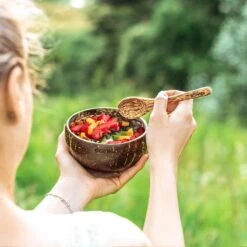 Ecowize Coconut Bowls (Set Van 3) - Kokosnoot Kom & Schaal - Met 3 Lepels, 3 Vorken En 8 Bamboe Rietjes - Zero Waste & Herbruikbaar - Duurzaam Cadeau -Skimask 1200x1200 2578