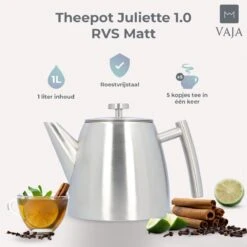Vaja® Theepot Camille Met Filter - Zilver - 1.0L - RVS Dubbelwandig - Theekan 15 Vaja® Theepot Camille Met Filter - Zilver - 1.0L - RVS Dubbelwandig - Theekan -Skimask 1200x1200 2616