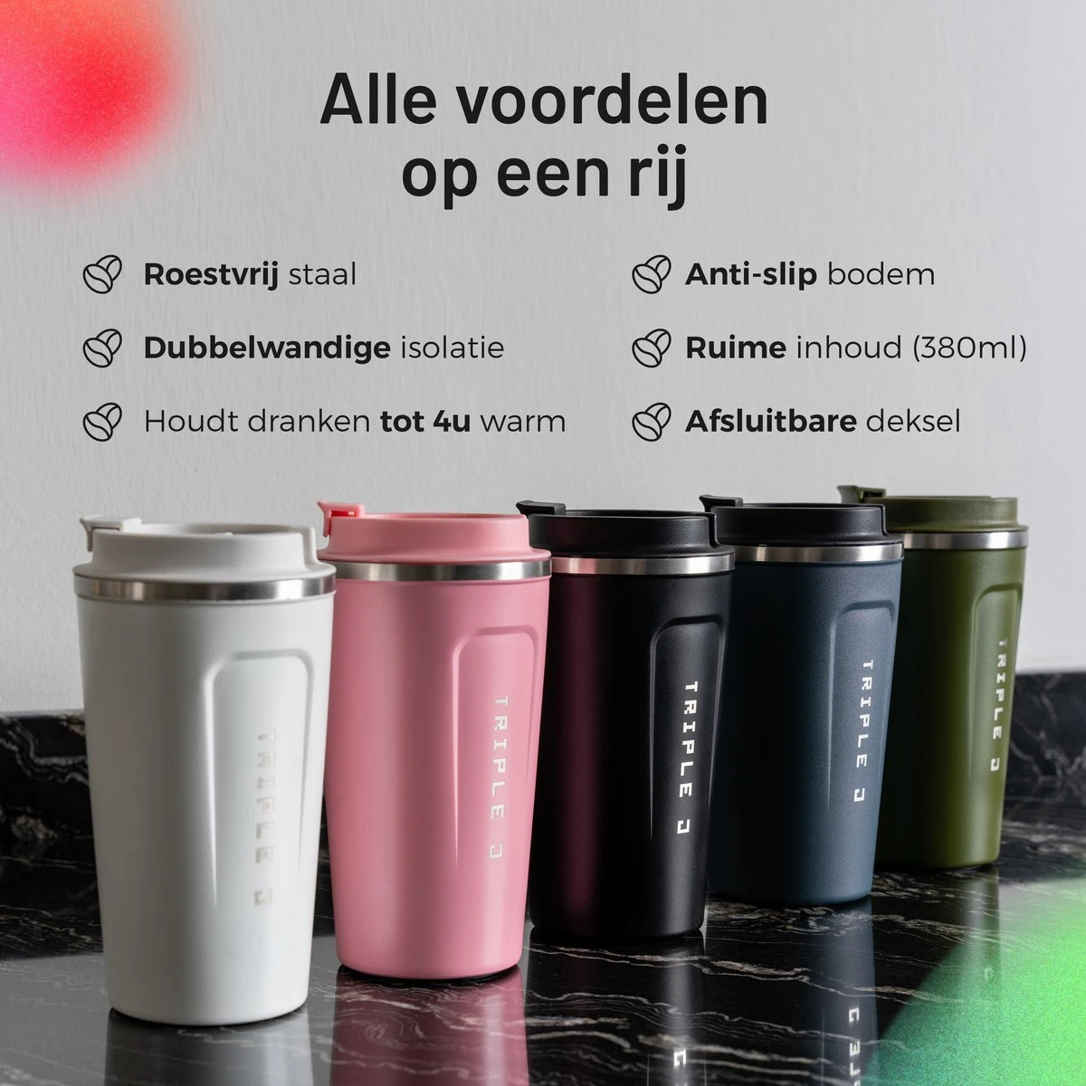 Triple J® Koffiebeker To Go - Thermosbeker - BPA & Lekvrij - 510ml - Zwart 9 Triple J® Koffiebeker To Go - Thermosbeker - BPA & Lekvrij - 510ml - Zwart - Afbeelding 7