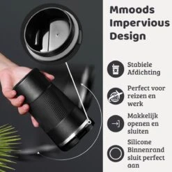 Mmoods Thermosbeker Voor Koffie En Thee 380ml - Koffiebeker To Go - Reisbeker Voor Auto - Herbruikbare Drinkfes Voor Warme En Koude Dranken - Ecologische Thermoskan Zwart Geschenk -Skimask 1200x1200 2887