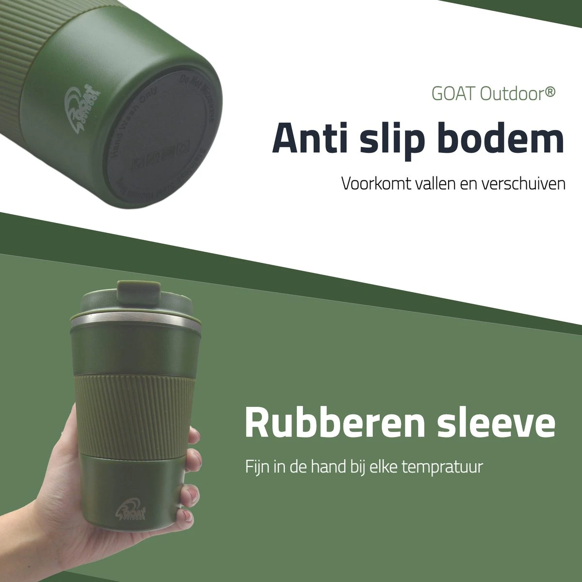 GOAT Outdoor RVS Koffiebeker To Go - Thermosbeker - Theebeker - Reisbeker - Lekvrij - 380ml - Groen 5 GOAT Outdoor RVS Koffiebeker To Go - Thermosbeker - Theebeker - Reisbeker - Lekvrij - 380ml - Groen - Afbeelding 3