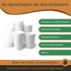 Drinkbeker Wit - Koffiebeker - Kartonnen Beker - 265ml - 100 Stuks - Wegwerpbeker - Papieren Beker - To-Go -Skimask 1200x1200 2950