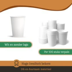 Drinkbeker Wit - Koffiebeker - Kartonnen Beker - 265ml - 100 Stuks - Wegwerpbeker - Papieren Beker - To-Go -Skimask 1200x1200 2952