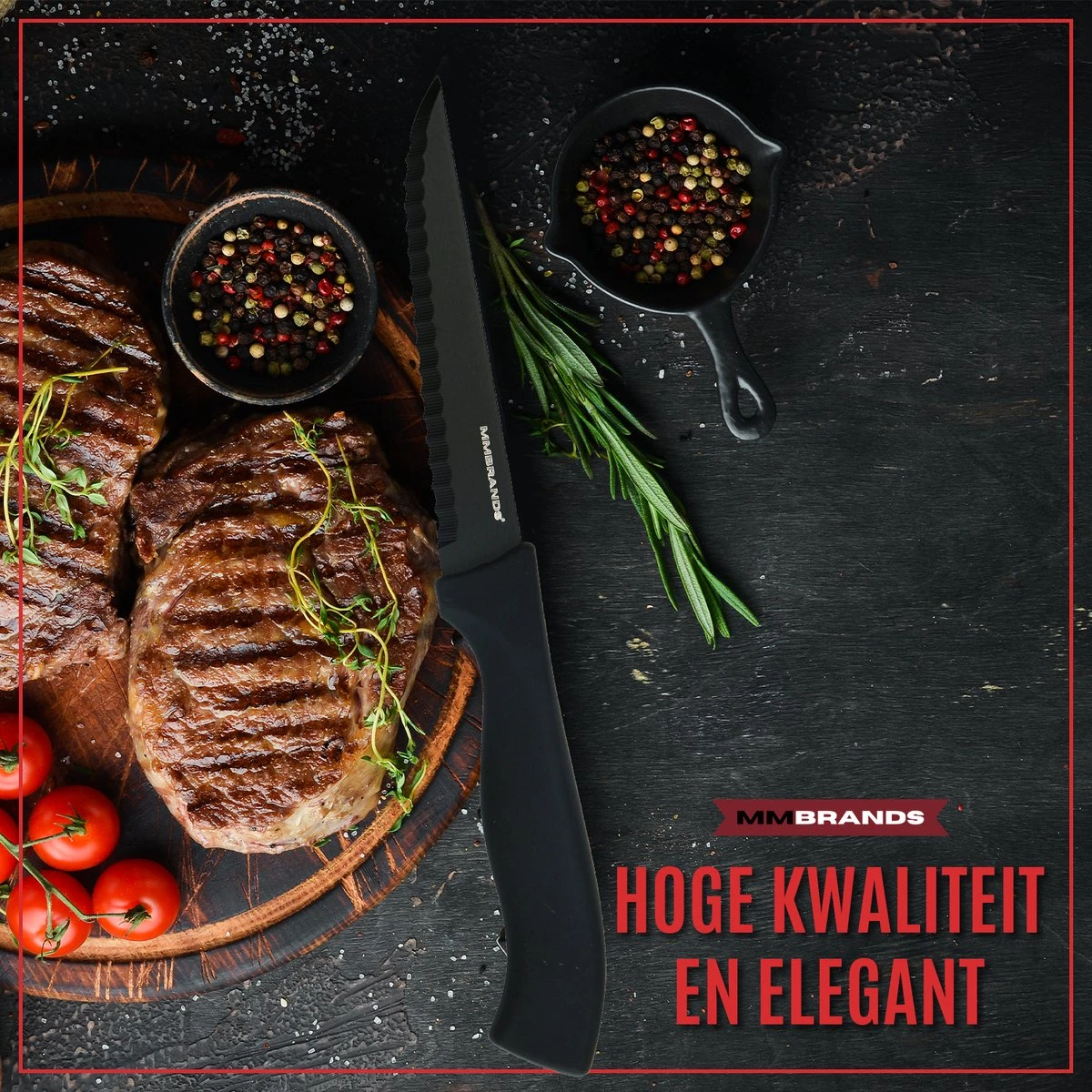 MM Brands Steakmessen - Messenset - Kartelmes - 8 Stuks - Zwart 6 MM Brands Steakmessen - Messenset - Kartelmes - 8 Stuks - Zwart - Afbeelding 4