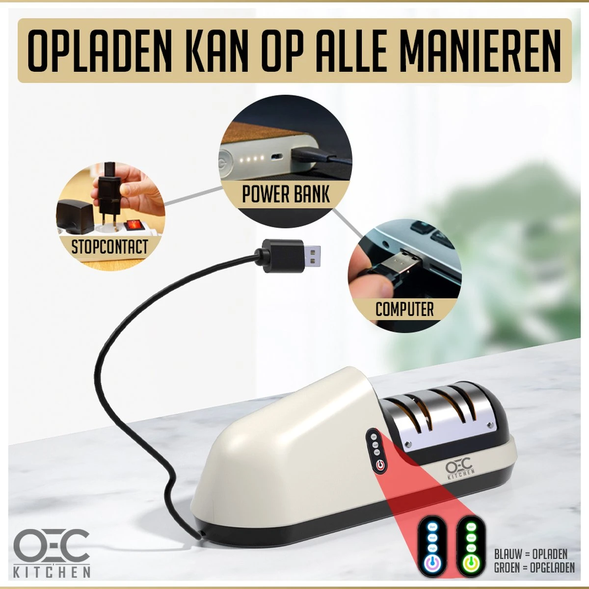 OEC Kitchen Elektrische Messenslijper B201 - Slijper Met 3 Snelheidsstanden - 2 Fasen - Anti Slip – Wit 5 OEC Kitchen Elektrische Messenslijper B201 - Slijper Met 3 Snelheidsstanden - 2 Fasen - Anti Slip – Wit - Afbeelding 3