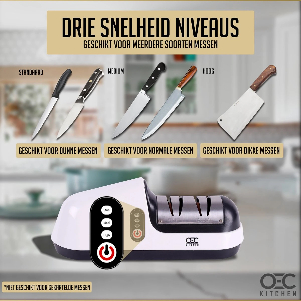 OEC Kitchen Elektrische Messenslijper B201 - Slijper Met 3 Snelheidsstanden - 2 Fasen - Anti Slip – Wit 8 OEC Kitchen Elektrische Messenslijper B201 - Slijper Met 3 Snelheidsstanden - 2 Fasen - Anti Slip – Wit - Afbeelding 6