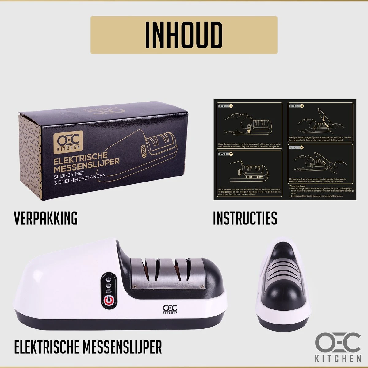OEC Kitchen Elektrische Messenslijper B201 - Slijper Met 3 Snelheidsstanden - 2 Fasen - Anti Slip – Wit 10 OEC Kitchen Elektrische Messenslijper B201 - Slijper Met 3 Snelheidsstanden - 2 Fasen - Anti Slip – Wit - Afbeelding 8