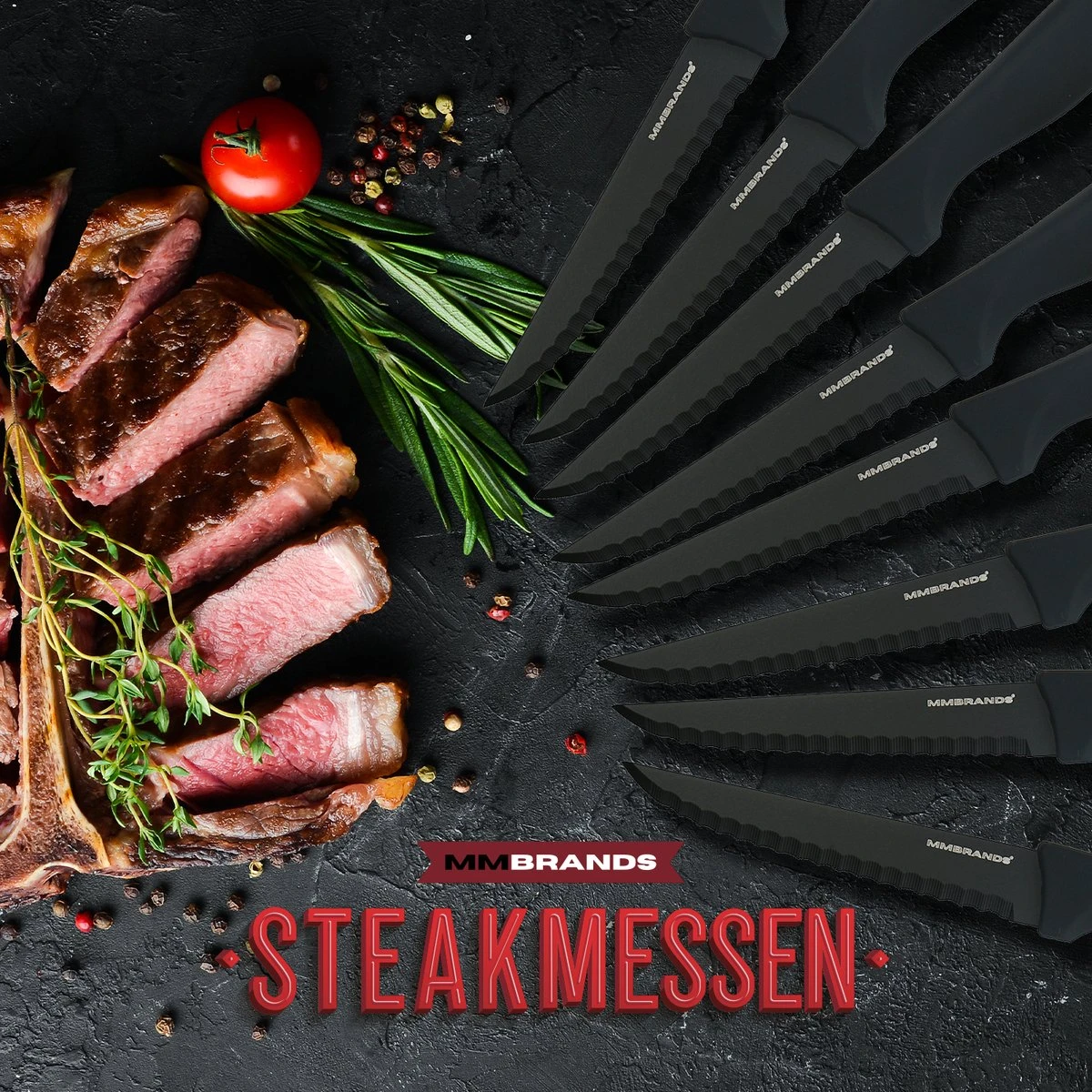 MM Brands Steakmessen - Messenset - Kartelmes - 8 Stuks - Zwart 9 MM Brands Steakmessen - Messenset - Kartelmes - 8 Stuks - Zwart - Afbeelding 7