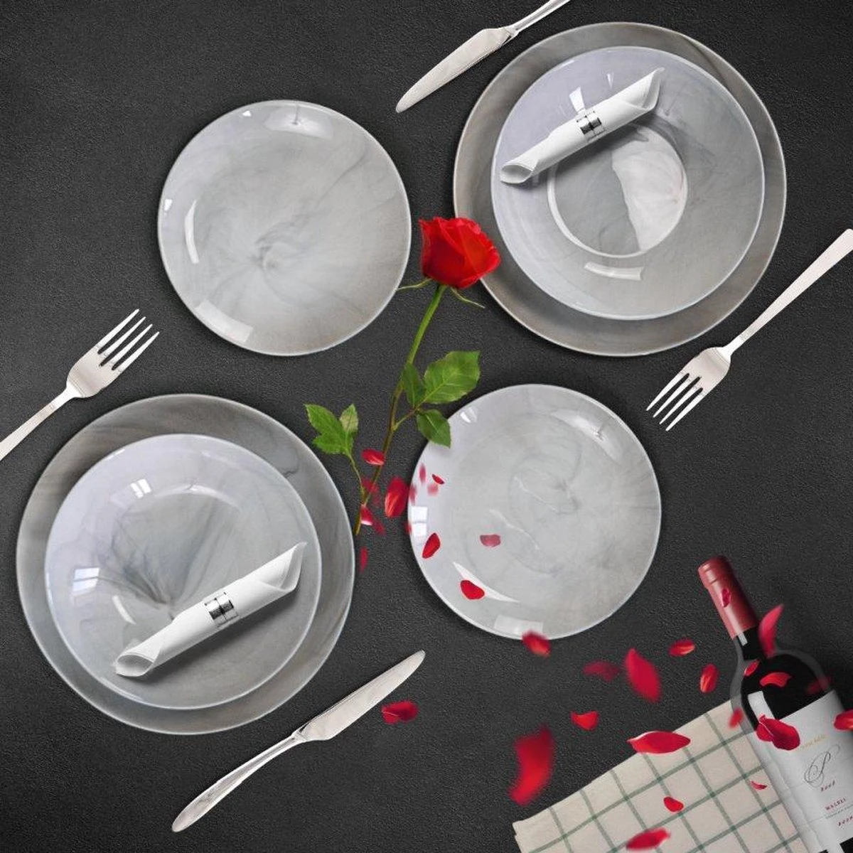 Luminarc Diwali Marble Serviesset - 18 Delig - Graniet Marmer Look - Cadeau Voor Man - Cadeau Voor Vrouw - Kerstcadeau 4 Luminarc Diwali Marble Serviesset - 18 Delig - Graniet Marmer Look - Cadeau Voor Man - Cadeau Voor Vrouw - Kerstcadeau - Afbeelding 2