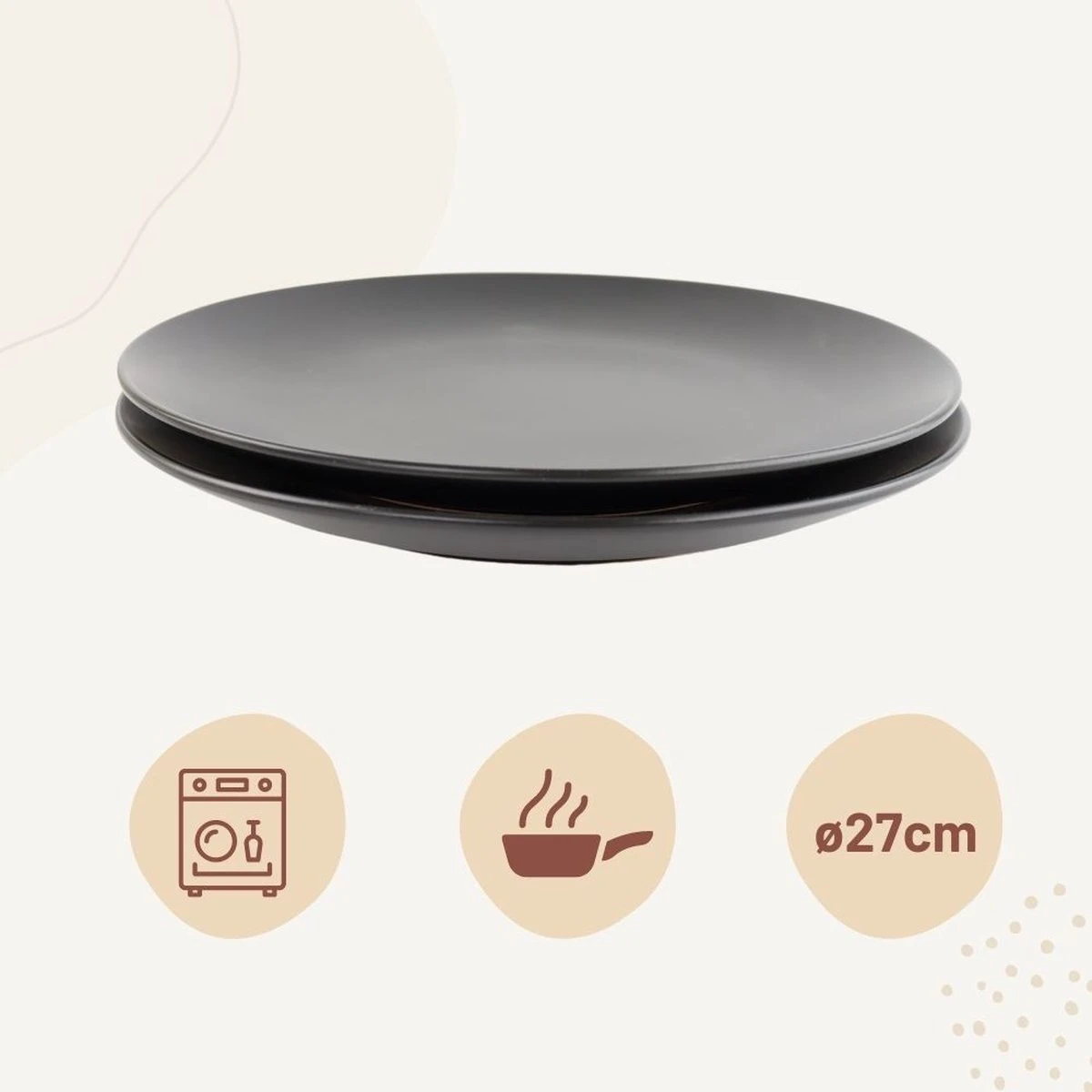 Orange85 Bordenset - Dinerbord - Borden - Plat - Set Van 6 - Mat Zwart - Diameter 27cm - Aardewerk - Servies 6 Orange85 Bordenset - Dinerbord - Borden - Plat - Set Van 6 - Mat Zwart - Diameter 27cm - Aardewerk - Servies - Afbeelding 4