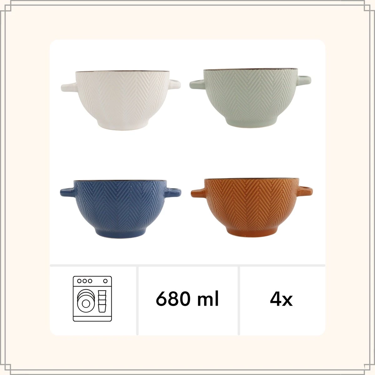 OTIX Soepkommen - Met Oor - Set Van 4 - Verschillende Kleuren - Aardewerk - 680 Ml 5 OTIX Soepkommen - Met Oor - Set Van 4 - Verschillende Kleuren - Aardewerk - 680 Ml - Afbeelding 3