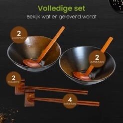 Greenwill Noodle Kom Set – Luxe Japans Servies Voor 2 Personen – Duurzame Keramieke Soepkommen – Inclusief Chopsticks Eetlepels En Houders -Skimask 1200x1200 3587