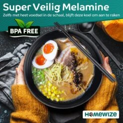 Homewize Ramen Bowl 3x - Set 14-delig - Noodle Kom Set Met Soeplepels & Eetstokjes - Sterk & Vaatwasserbestendig Japans Melamine Servies - Stijlvolle Noodle Bowl Set Voor 3 Personen - Duurzaam Cadeau -Skimask 1200x1200 3627