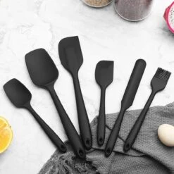 VITAMO Siliconen Spatels - Lepels - Kwast - Pannenlikker - BBQ - Hittebestendig - Vaatwasserbestendig - BPA Vrij - Keukengerei - Zwart - 6 Stuks Voordeelset