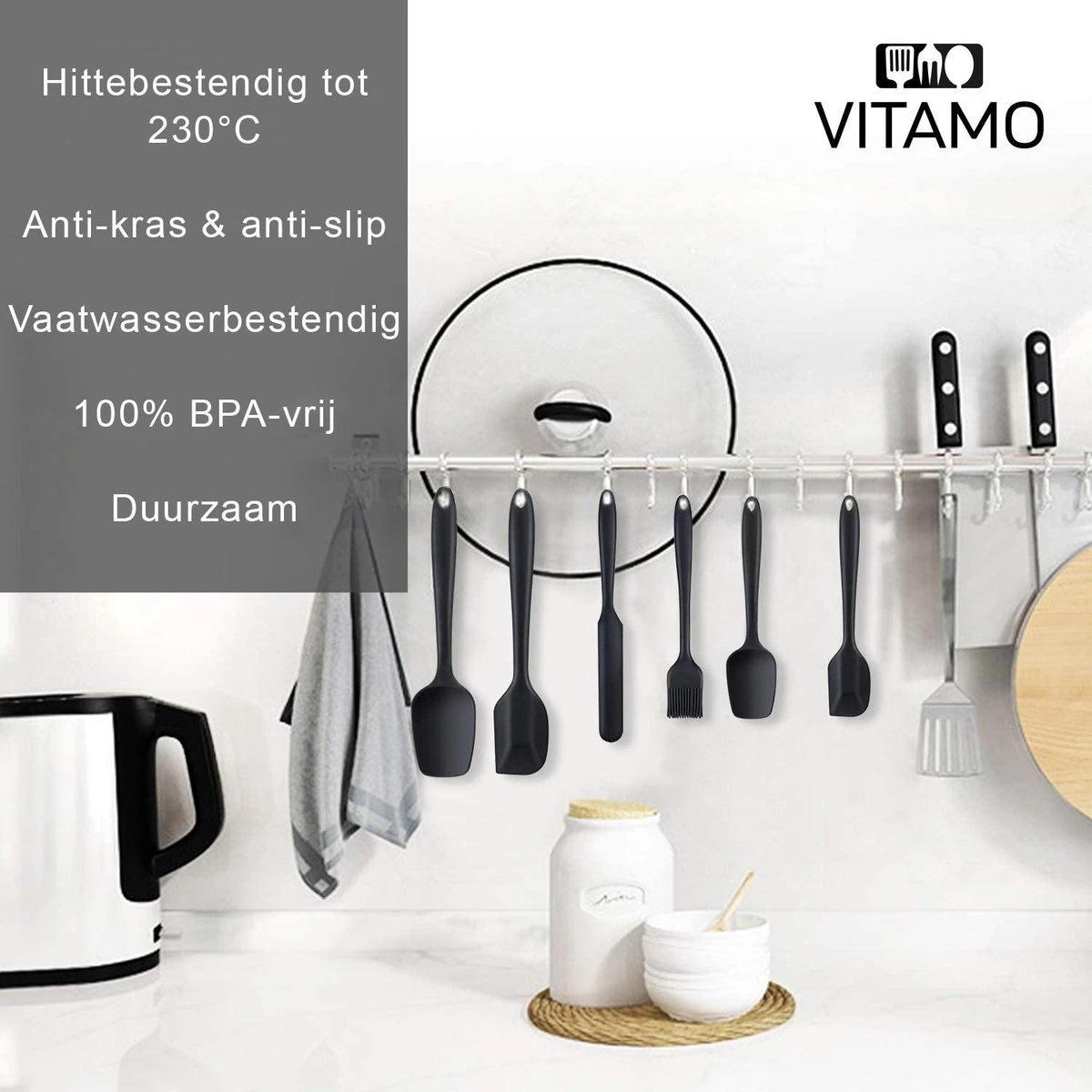 VITAMO Siliconen Spatels - Lepels - Kwast - Pannenlikker - BBQ - Hittebestendig - Vaatwasserbestendig - BPA Vrij - Keukengerei - Zwart - 6 Stuks Voordeelset 4 VITAMO Siliconen Spatels - Lepels - Kwast - Pannenlikker - BBQ - Hittebestendig - Vaatwasserbestendig - BPA Vrij - Keukengerei - Zwart - 6 Stuks Voordeelset - Afbeelding 2