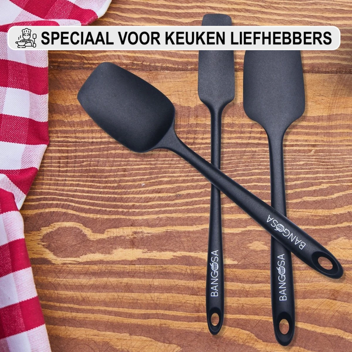 Spatel Siliconen Set Van 4 - Pannenlikker - Bakspatel - Keukengerei - Hittebestendig - Spatula - Zwart 6 Spatel Siliconen Set Van 4 - Pannenlikker - Bakspatel - Keukengerei - Hittebestendig - Spatula - Zwart - Afbeelding 4