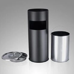 SONGMICS Staande Asbak Met Afvalbak - Sigarettenbak - Buitenasbak Met Prullenbak - Peukenpaal -Skimask 1200x1200 3850