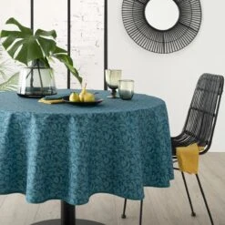 ATMOSPHERA Tafelkleed Van Polyester Rond Diameter 180 Cm - Blad Print Blauw - Eettafel Tafelkleden 8 ATMOSPHERA Tafelkleed Van Polyester Rond Diameter 180 Cm - Blad Print Blauw - Eettafel Tafelkleden -Skimask 1200x1200 3883