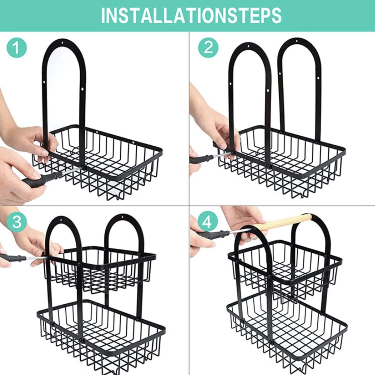 Fruitschaal Etagere 2 Lagen Voor Keuken - Rond - Large - 30x18x32 - Fruitmand Zwart Metaal - Keuken Organizer - Industrieel 6 Fruitschaal Etagere 2 Lagen Voor Keuken - Rond - Large - 30x18x32 - Fruitmand Zwart Metaal - Keuken Organizer - Industrieel - Afbeelding 4