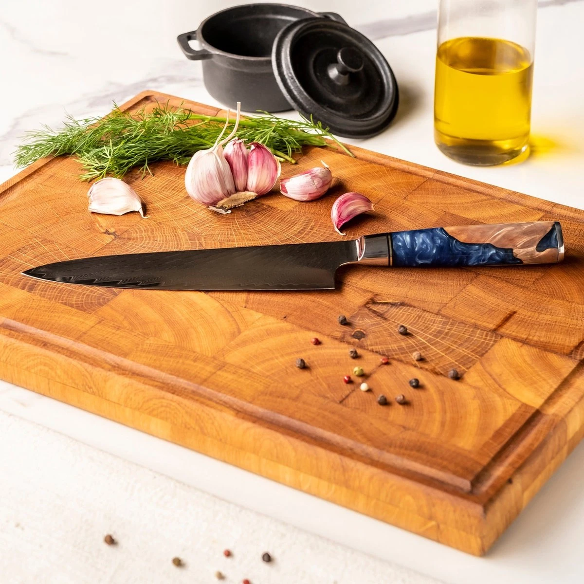 Shinrai Japan - Messenset - 6 Delig - Koksmes - Japanse Mes - Mes - Damast Epoxy Sapphire - Met Luxe Geschenkdoos 9 Shinrai Japan - Messenset - 6 Delig - Koksmes - Japanse Mes - Mes - Damast Epoxy Sapphire - Met Luxe Geschenkdoos - Afbeelding 7