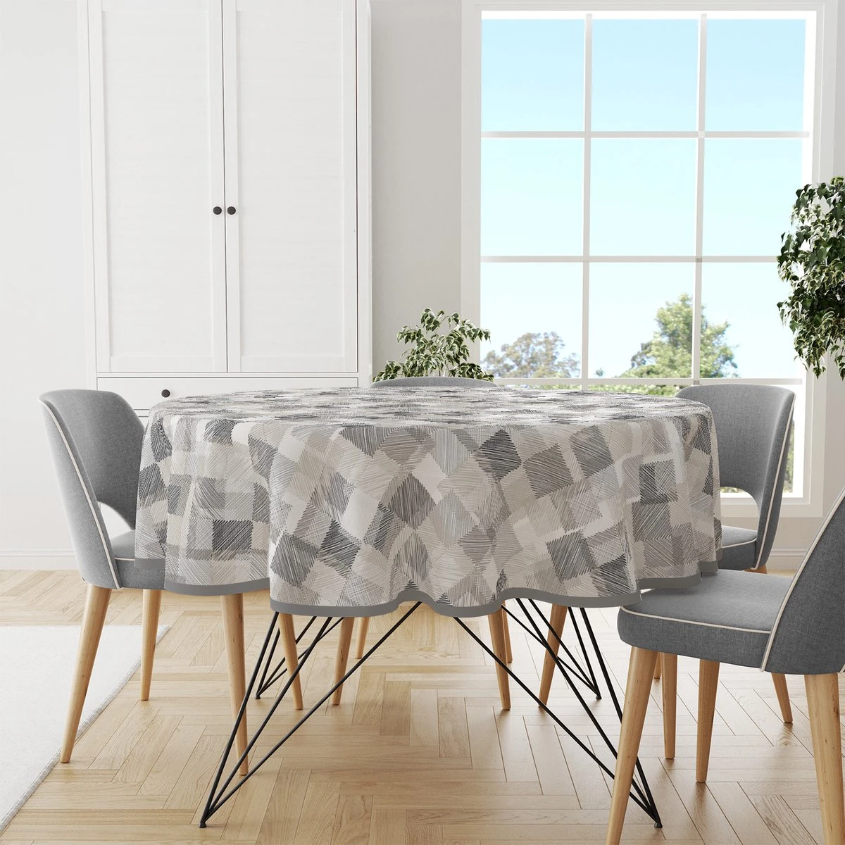 Wicotex-Tafelzeil Rond Blockies - Grijs 160cm 4 Wicotex-Tafelzeil Rond Blockies - Grijs 160cm - Afbeelding 2