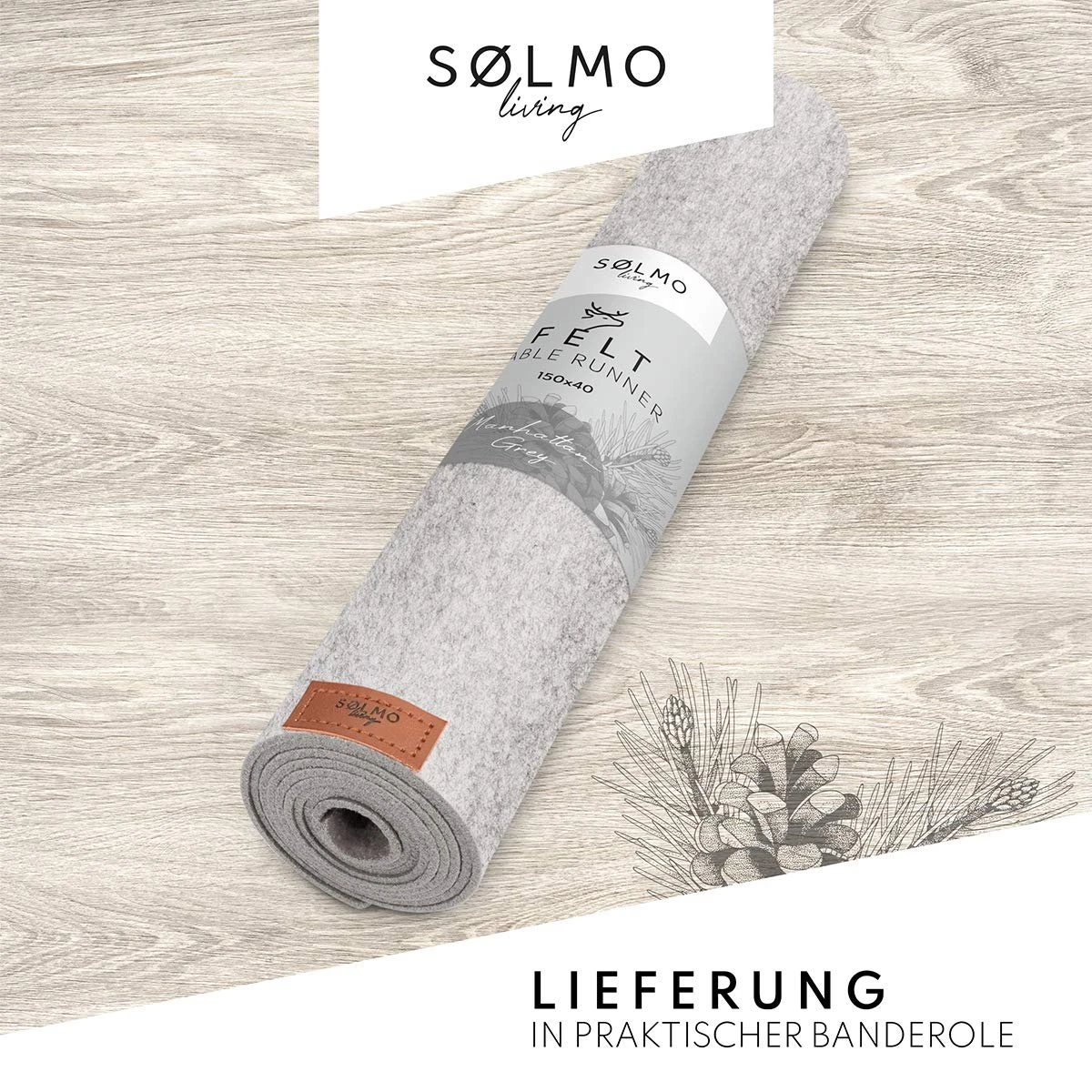 Sølmo I Design Tafelloper Grijs Vilt I 150x40 Cm Tafelloper I Scandinavische Vilt Loper Tafel Wasbaar Met Leren Label - Tafelloper Winter 5 Sølmo I Design Tafelloper Grijs Vilt I 150x40 Cm Tafelloper I Scandinavische Vilt Loper Tafel Wasbaar Met Leren Label - Tafelloper Winter - Afbeelding 3