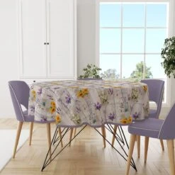 Merkloos Tafelzeil Rond Lavendel/Zonnebloem - 160cm -Skimask 1200x1200 4253