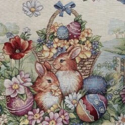 Merkloos Placemat - Luxe Gobelinstof - Pasen - Groen - Met Konijntjes En Paasmandje- 35 X 45 Cm -Skimask 1200x1200 4260
