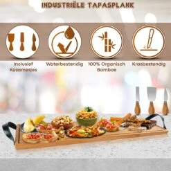 Tapasplank - Borrelplank - Serveerplank - Kaasplank - Hapjesplank - Inclusief Kaasmesjes - Inclusief Onderzetters - Taspasplank Bamboe - Tapas Servies - Inclusief Ebook - 70 Cm -Skimask 1200x1200 4298