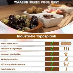 Tapasplank - Borrelplank - Serveerplank - Kaasplank - Hapjesplank - Inclusief Kaasmesjes - Inclusief Onderzetters - Taspasplank Bamboe - Tapas Servies - Inclusief Ebook - 70 Cm -Skimask 1200x1200 4303