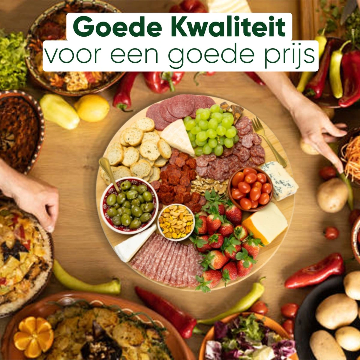 JoFlow Draaiplateau Of Borrelplank XL - Draaischijf – Draaischotel – 360 Graden Roterend Serveerbord Van Bamboe Hout – ⌀ 40CM 6 JoFlow Draaiplateau Of Borrelplank XL - Draaischijf – Draaischotel – 360 Graden Roterend Serveerbord Van Bamboe Hout – ⌀ 40CM - Afbeelding 4