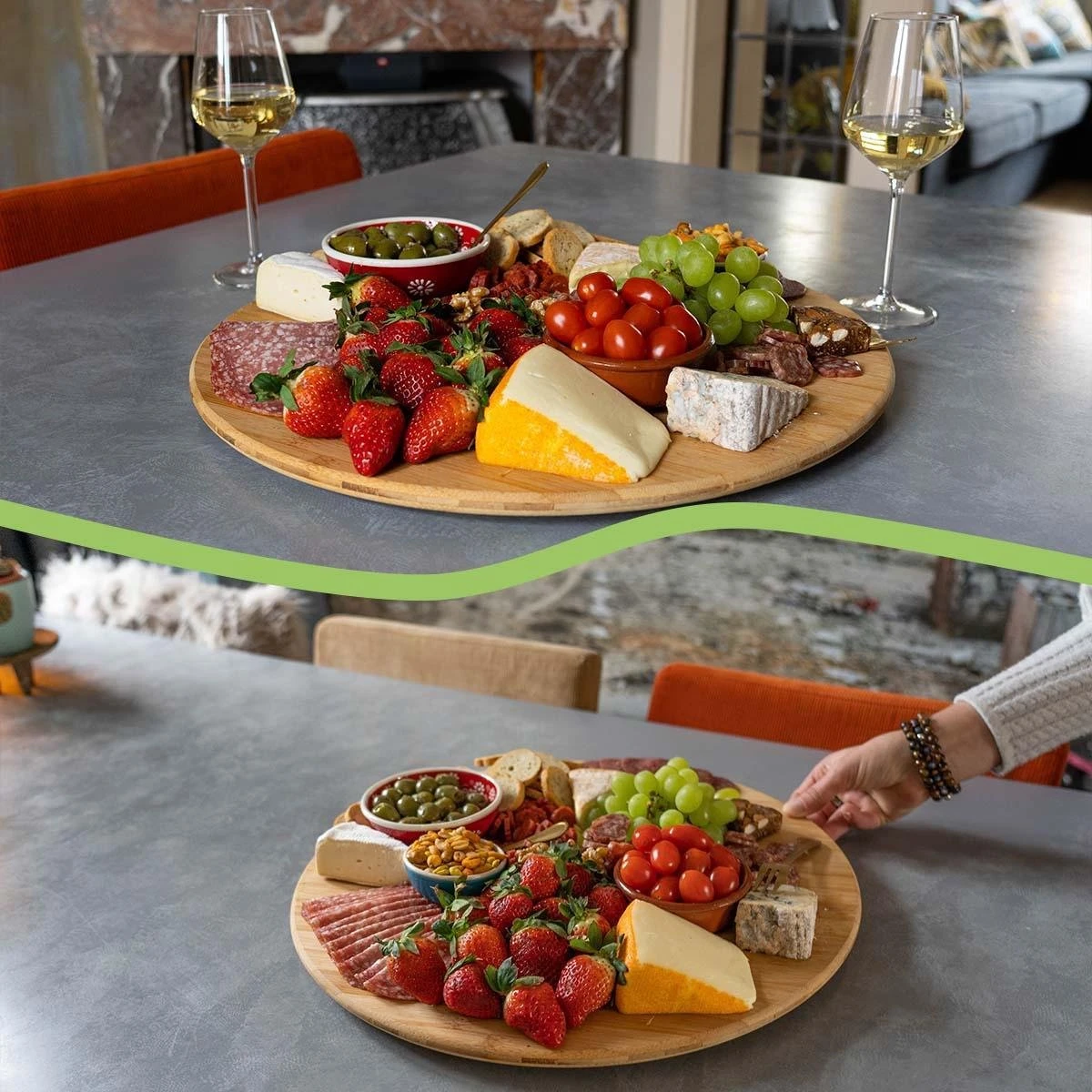 JoFlow Draaiplateau Of Borrelplank XL - Draaischijf – Draaischotel – 360 Graden Roterend Serveerbord Van Bamboe Hout – ⌀ 40CM 9 JoFlow Draaiplateau Of Borrelplank XL - Draaischijf – Draaischotel – 360 Graden Roterend Serveerbord Van Bamboe Hout – ⌀ 40CM - Afbeelding 7